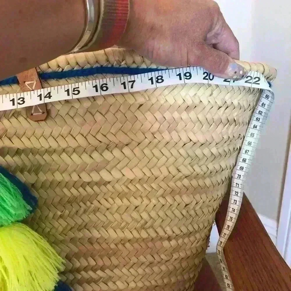 Set of Large Boho Rafia Tote Bags 14x22 Matching Clutch 7x12 Multi Color Tassels - Picture 6 of 12